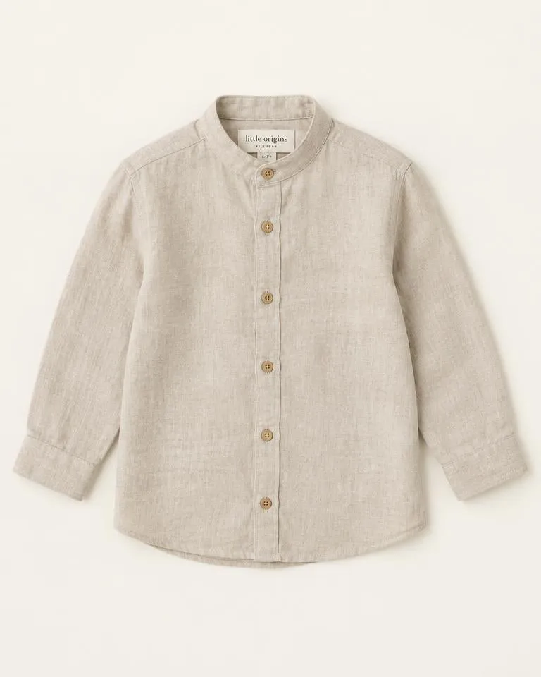 Linen Mandarin Shirt — Zand