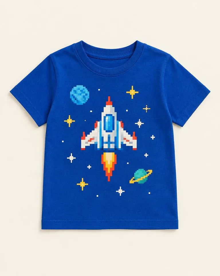 Pixel Space Tee — Blauw