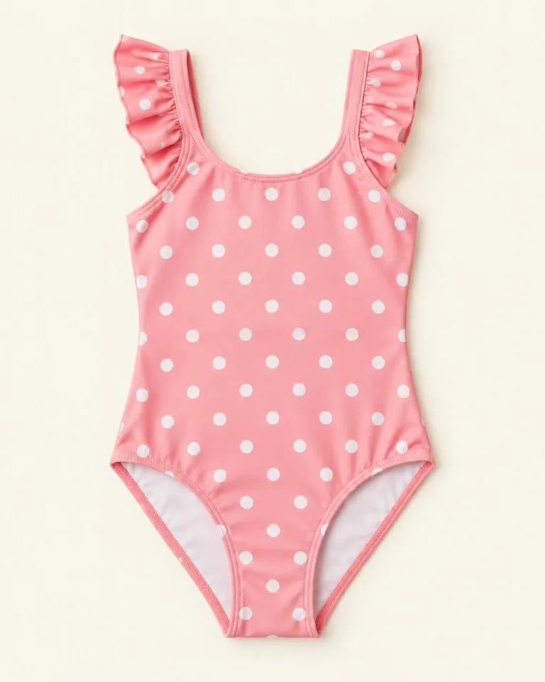 Polka Ruffle Swimsuit — Roze