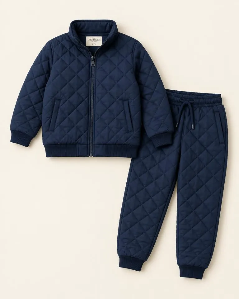 Quilted Puffer Jogging Set — Navy
