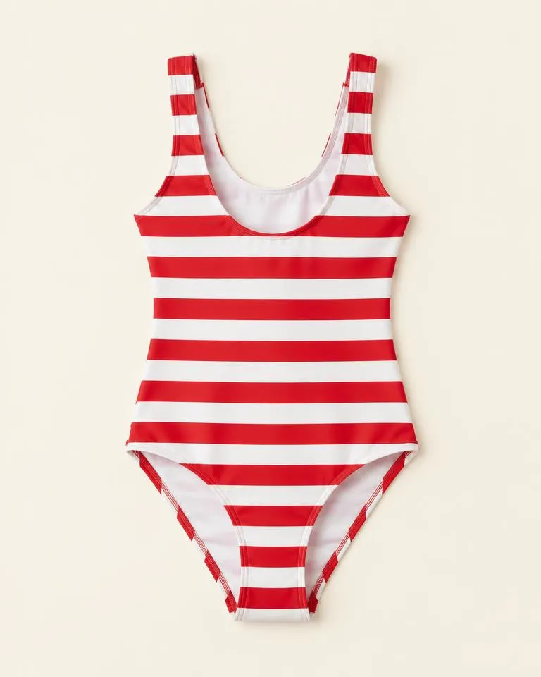 Retro Stripe Swimsuit — Rood