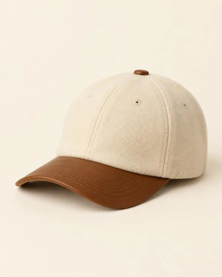 Wool Leather Brim Cap — Zand